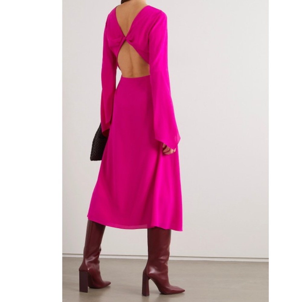 Victoria Beckham Fuchsia Twist Back Silk Crepe Midi Cocktail Dress UK 14 US 10